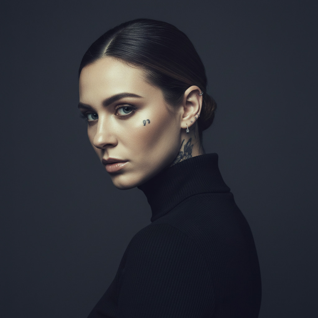 Timeless medium close-up — cinematic studio portrait