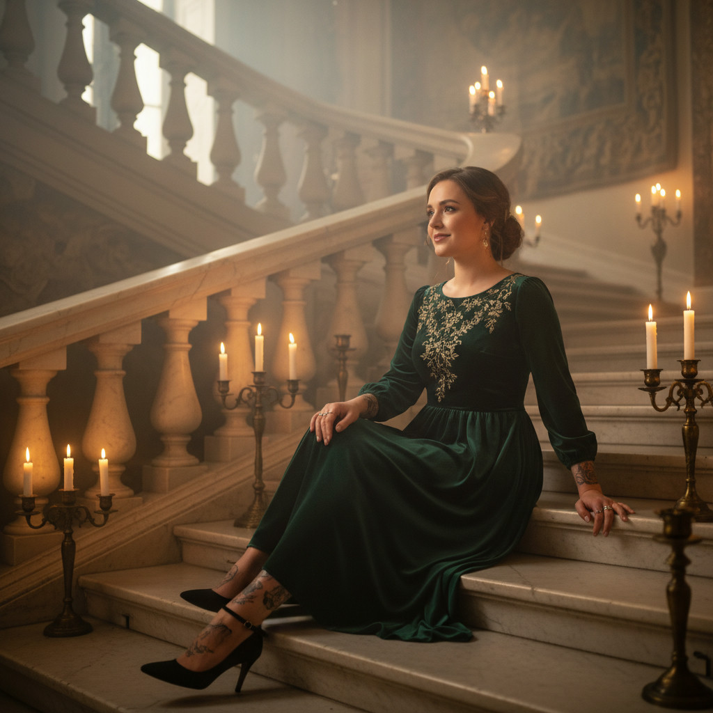 Timeless full-body — marble staircase inside an