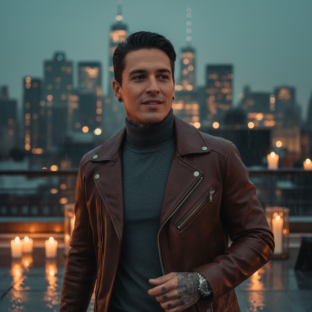 Modern luxury close-up portrait — New York City rooftop